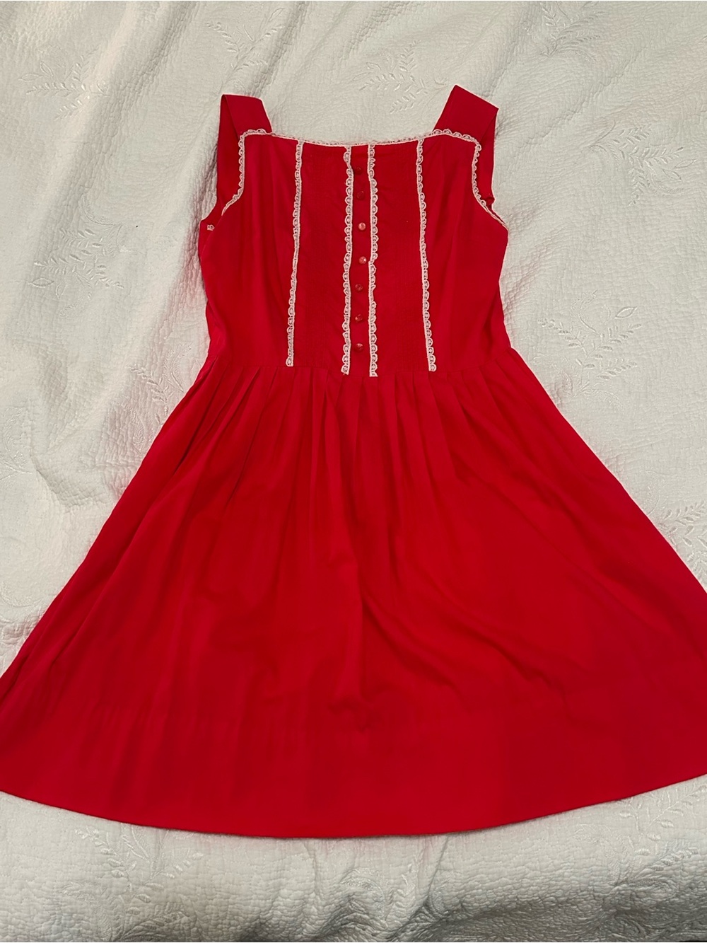 Vintage 1960s Red Cotton Handmade Mini Dress with Adjustable Hem